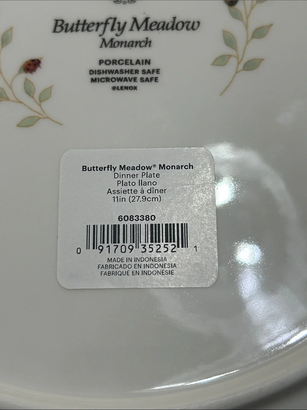 Lenox White Floral & Butterfly Decorative Plate with Orange and Blue Accents